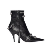Studded And Buckled Leather Ankle Boots